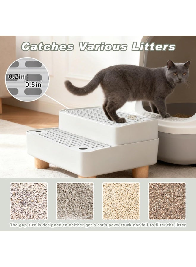 Meetion Elevated Cat Ramp for Litter Box, 2 Steps Cat Pedal Step Stool with Wooden Base, Detachable Double Layered Cats Litter Trapper, Suitable for Small&Elderly Cats, Non-Slip(Grey) - Image 3